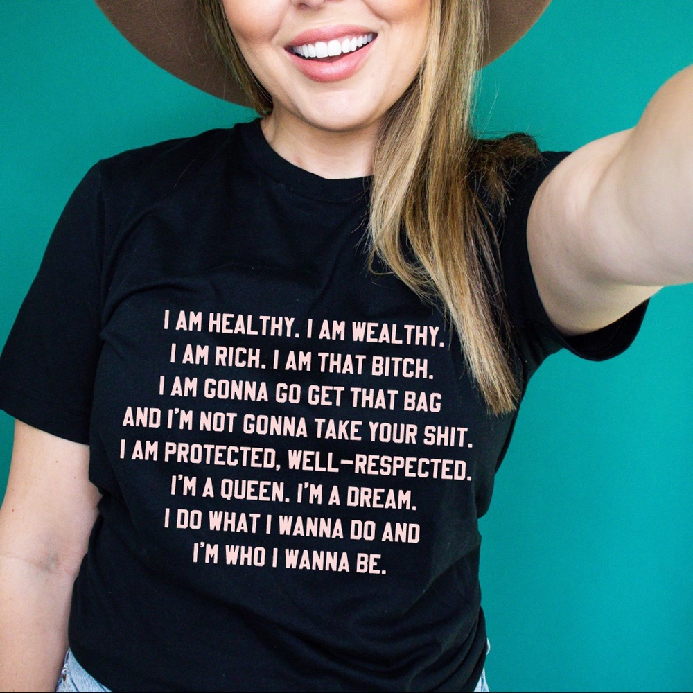 Manifesting Black Crew Neck T-shirt Tee